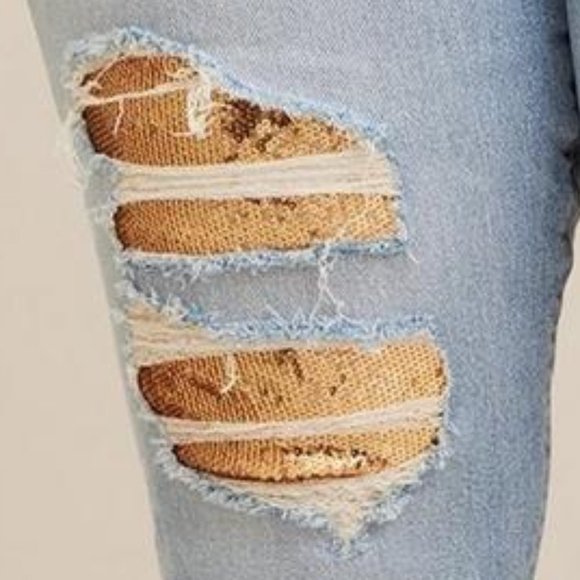 ❤️NWT VINTAGE TORRID JEAN - DESTRUCTED - SEQUIN UNDERLAY - MID RISE - DISTRESSED - Picture 3 of 12